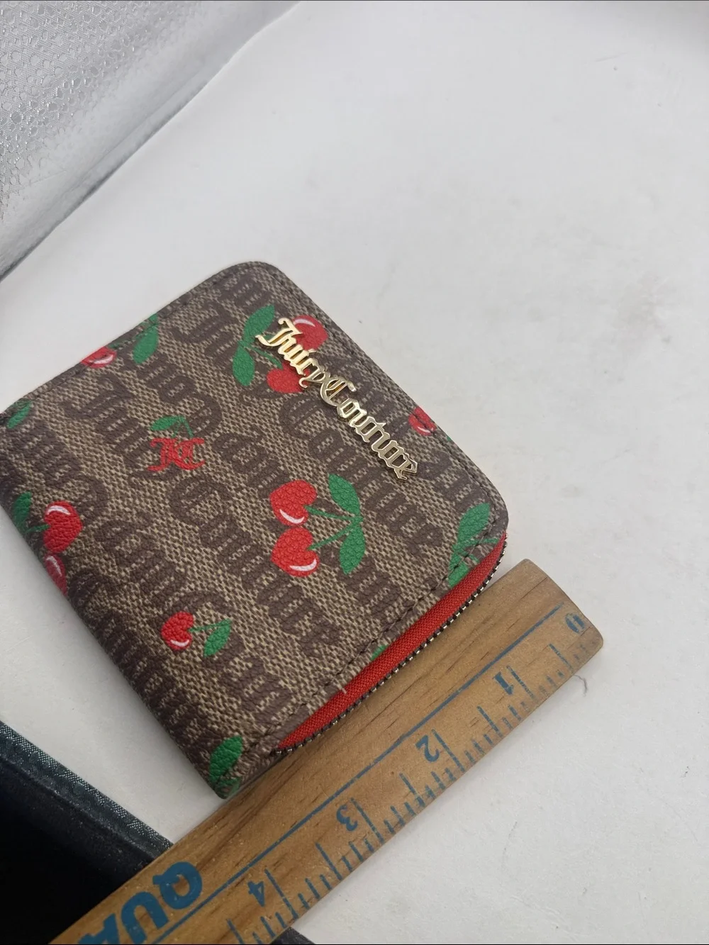 Juicy Couture Juicy Fruit Small Zip Around Wallet ID Card Holder Brown Red